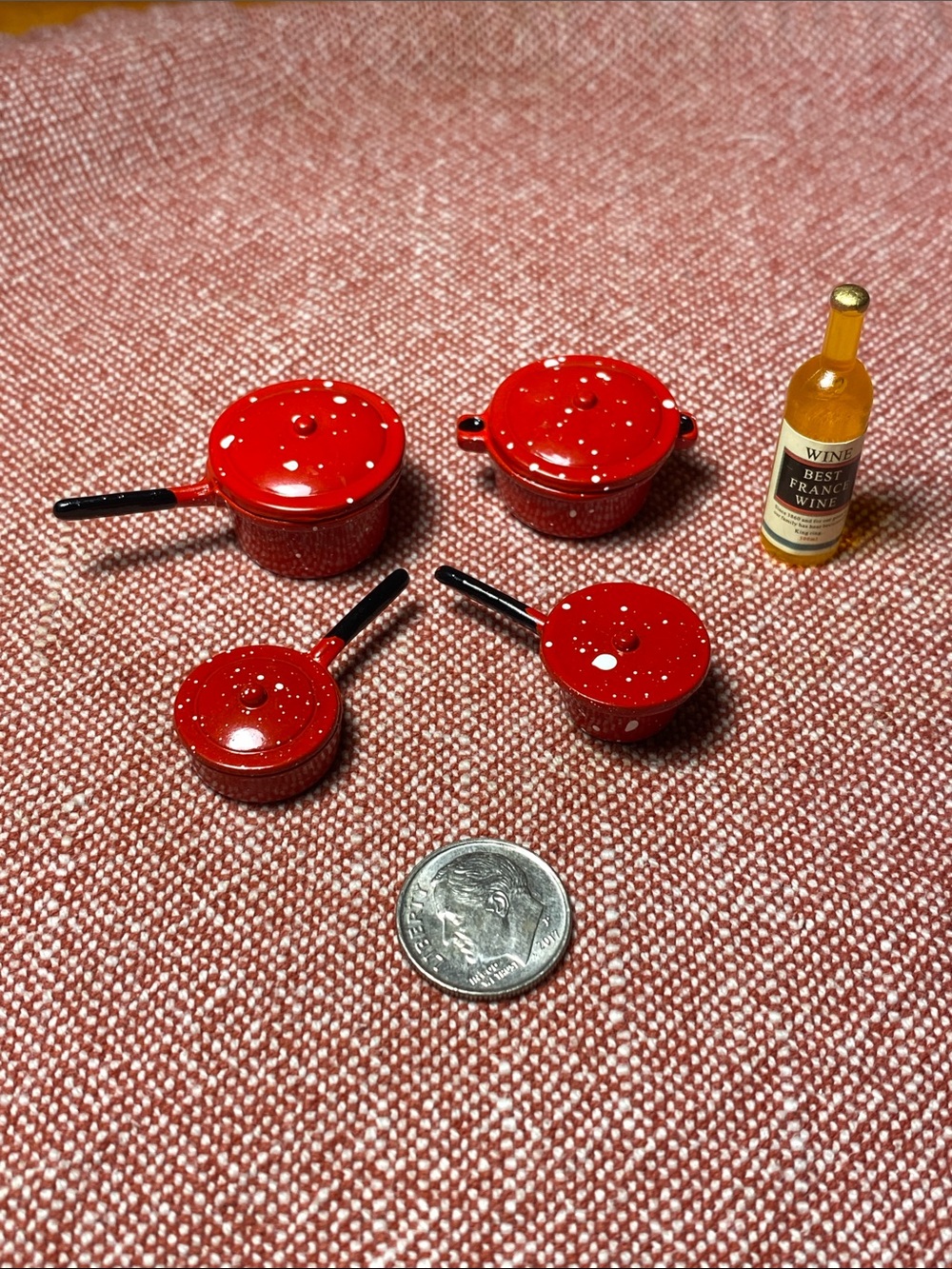 VintageMiniature 1:12 scale Red Enamel Cookware Set